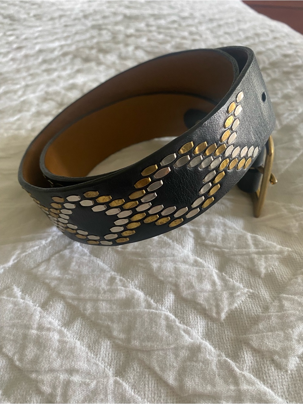 Women's Black Leather Belt with Brass Buckle - Picture 4 of 9